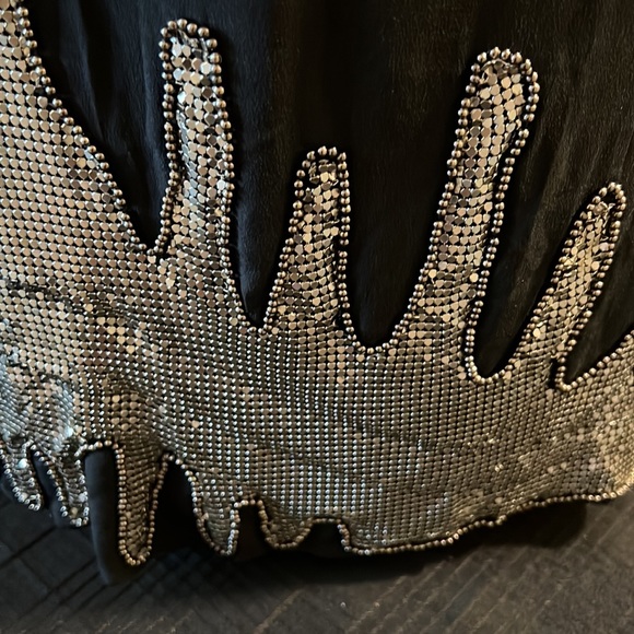 MM Couture Black Silk Tank Top with Silver Sequined Accent Sz M - Picture 6 of 10